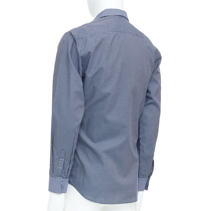 PRADA navy checked cotton long sleeve button down top shirt EU39 M
