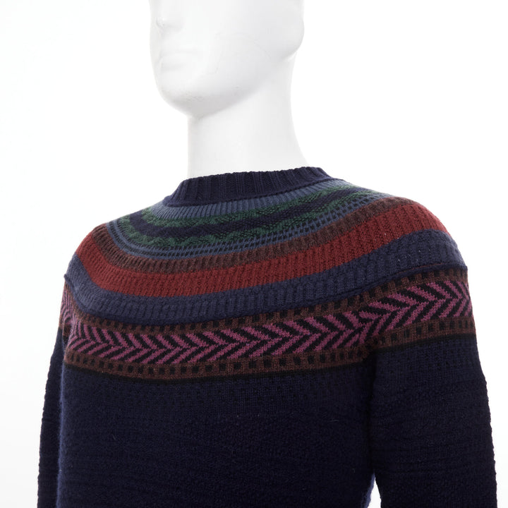 BURBERRY PRORSUM 2014 Runway geometric Fair Isle yoke lambswool knit sweater M