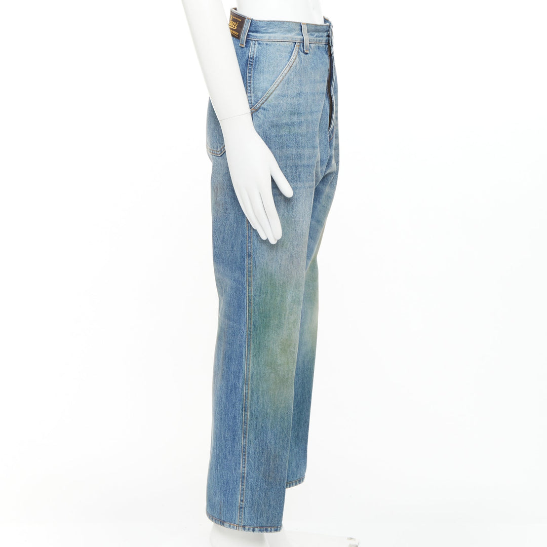 GUCCI 2020 grassstained blue organic denim straight leg jeans 28"