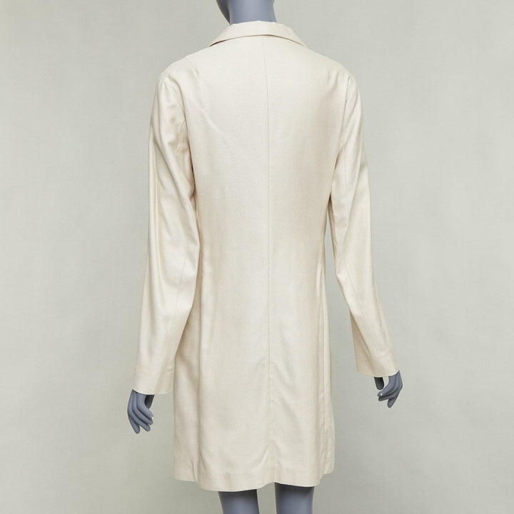 JIL SANDER cream silk blend minimal asymmetric wrap front long coat FR38 M
