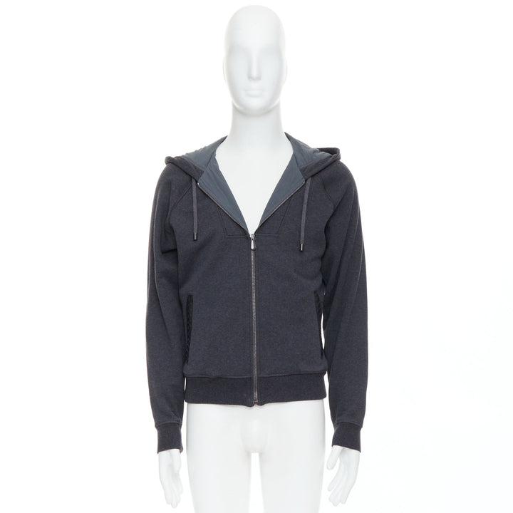 Male mannequin wearing Bottega Veneta Grey Cotton Men Hoodies in Size IT46 | Available at JHROP