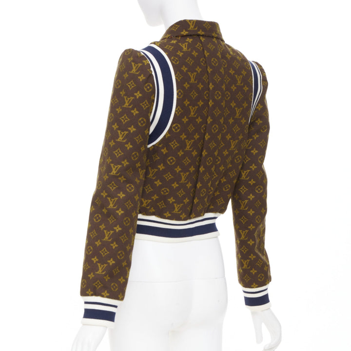 LOUIS VUITTON 2021 Reversible Monogram Cropped Varsity Knit outerwear FR36 S