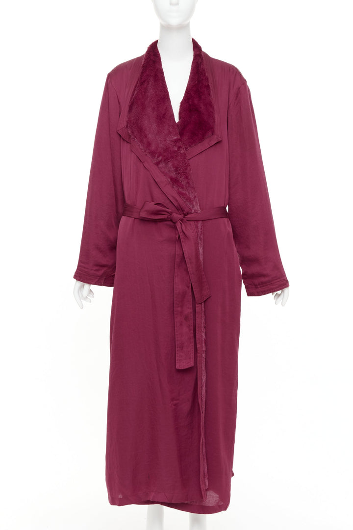 DONNA KARAN Sleepwear burgundy red towel lined belted bath robe M