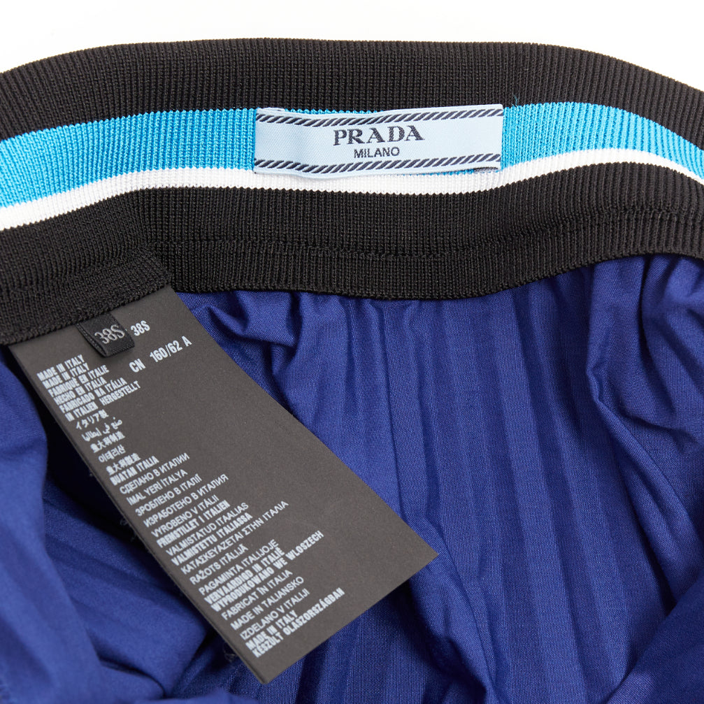 PRADA 2014 royal blue ribbed waistband accordion pleated tennis skirt IT38 XS