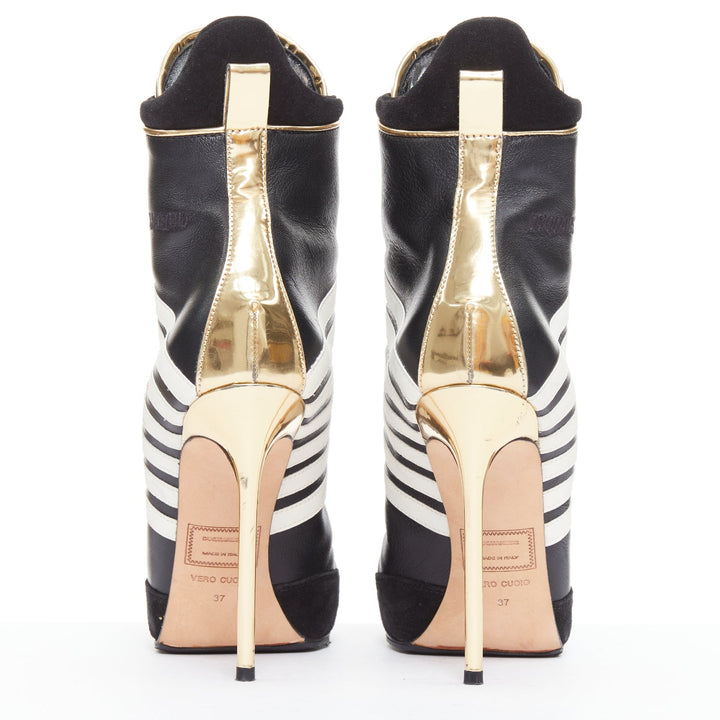 rare DSQUARED2 Vintage black white striped gold heel sneaker boots EU37
