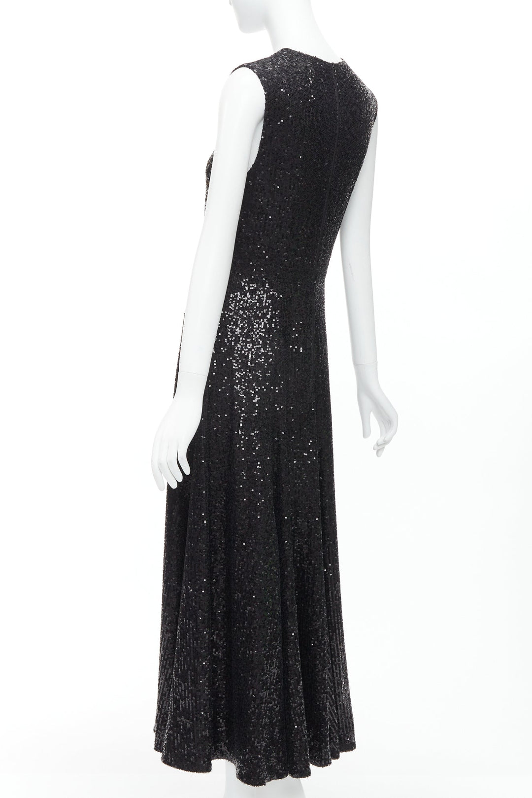 E. STOTT Olie black sequin high neck A-line midi evening dress UK10 M