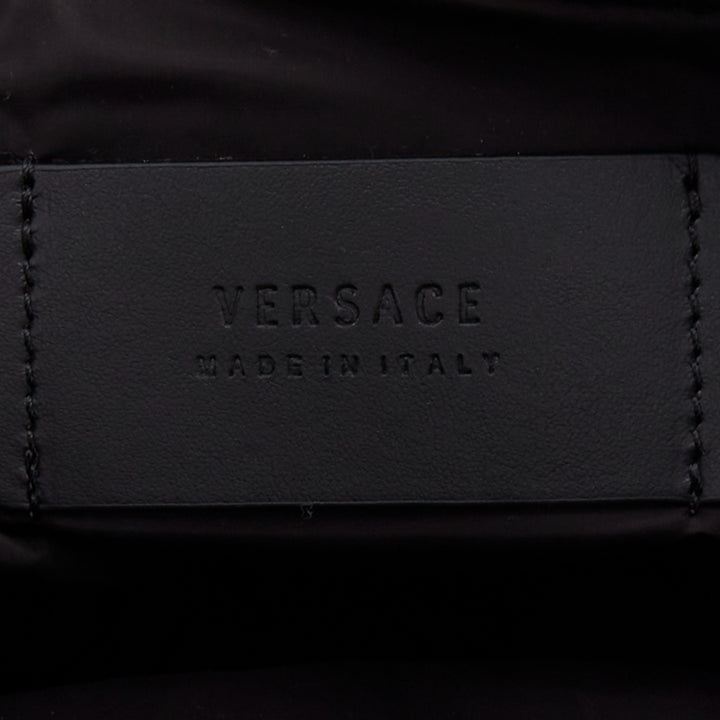 VERSACE reflective logo black nylon Greca strap crossbody belt waist bag