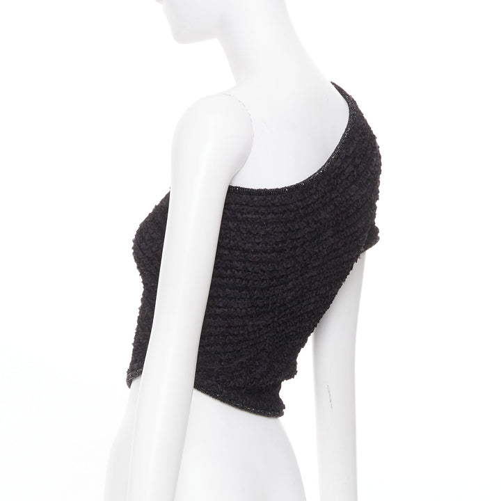 EMPORIO ARMANI 1999 Runway black shirred ruffle beaded asymmetric top IT38 XS