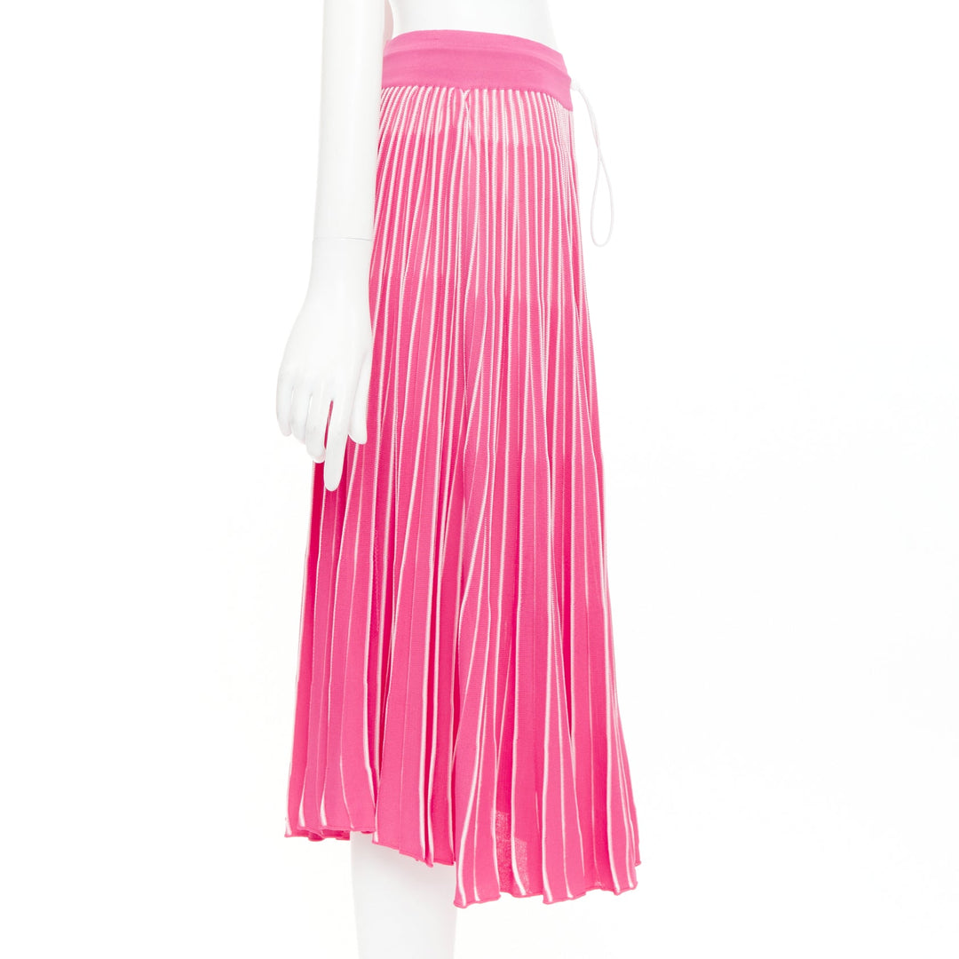 VALENTINO pink white viscose striped plisse toggle waist knit midi skirt S