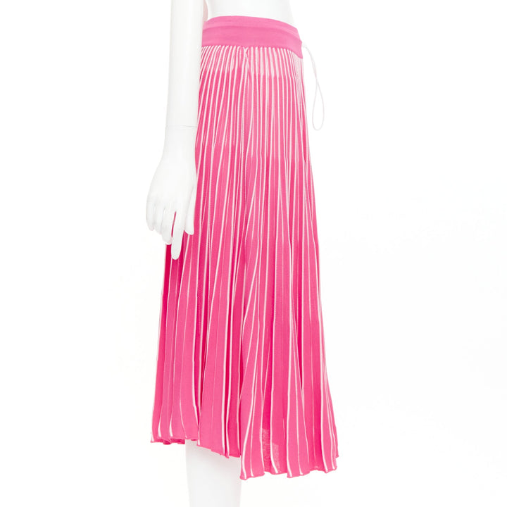 VALENTINO pink white viscose striped plisse toggle waist knit midi skirt S