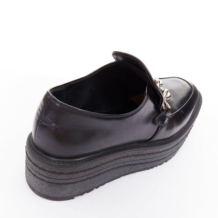 PRADA black leather silver chain layered platform brogues EU36