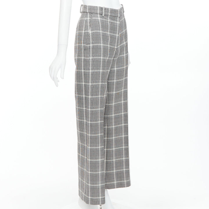 STELLA MCCARTNEY grey white houndstooth checkered wide leg pants IT36 XXS