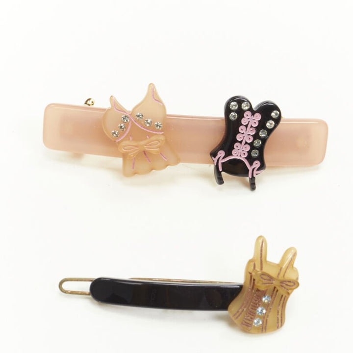 rare CHIC & MODE Alexandre Zouari 2X black pink crystal lingerie hair clip