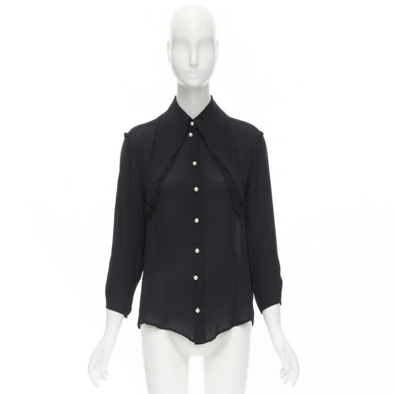 JW ANDERSON black silk pearl button layered collar blouse shirt UK8 S