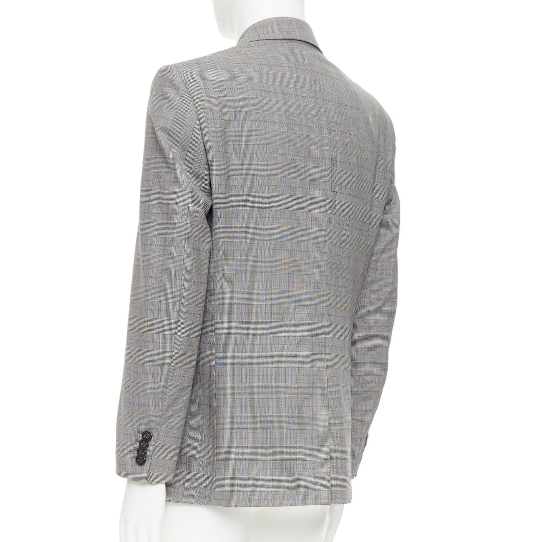 ETRO grey purple houndstooth single breasted flap pocket blazer IT52 XL