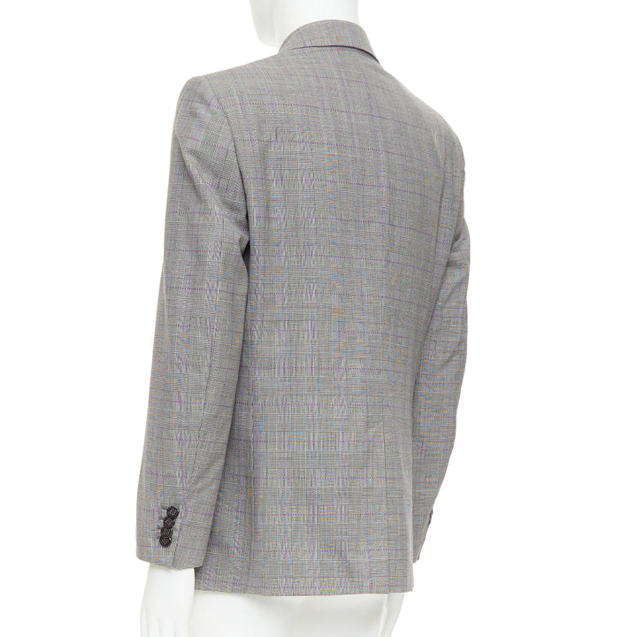 ETRO grey purple houndstooth single breasted flap pocket blazer IT52 XL