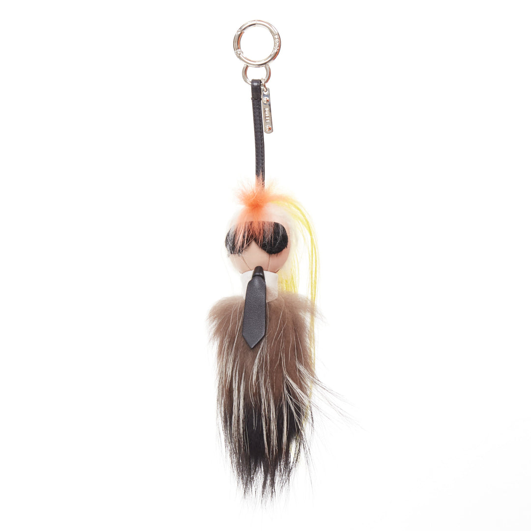 FENDI 2014 Runway Mini Karlito mink fox fur yellow hair caricature charm