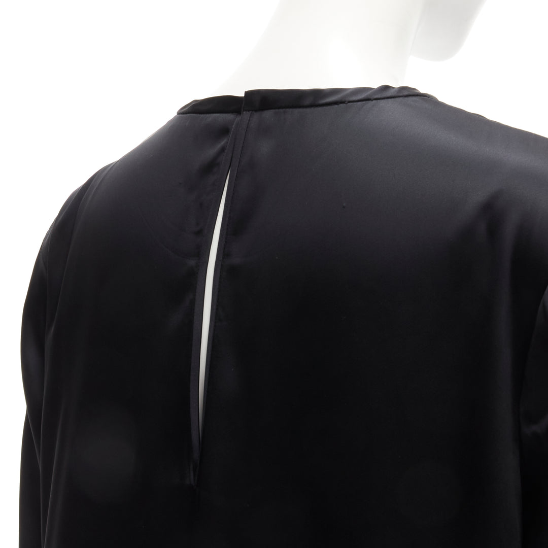 ALEXANDER WANG black satin minimal classic crew neck 3/4 sleeves dress US6 M