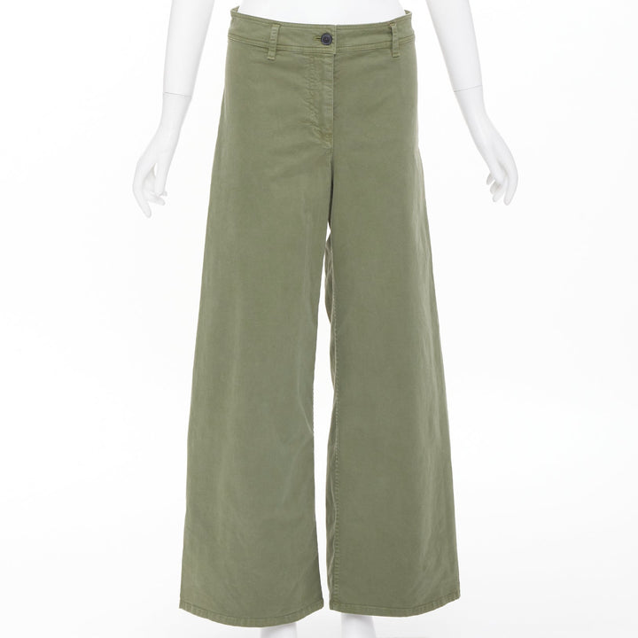 NILI LOTAN Megan camo green washed cotton twill casual utility wide pants US4 S