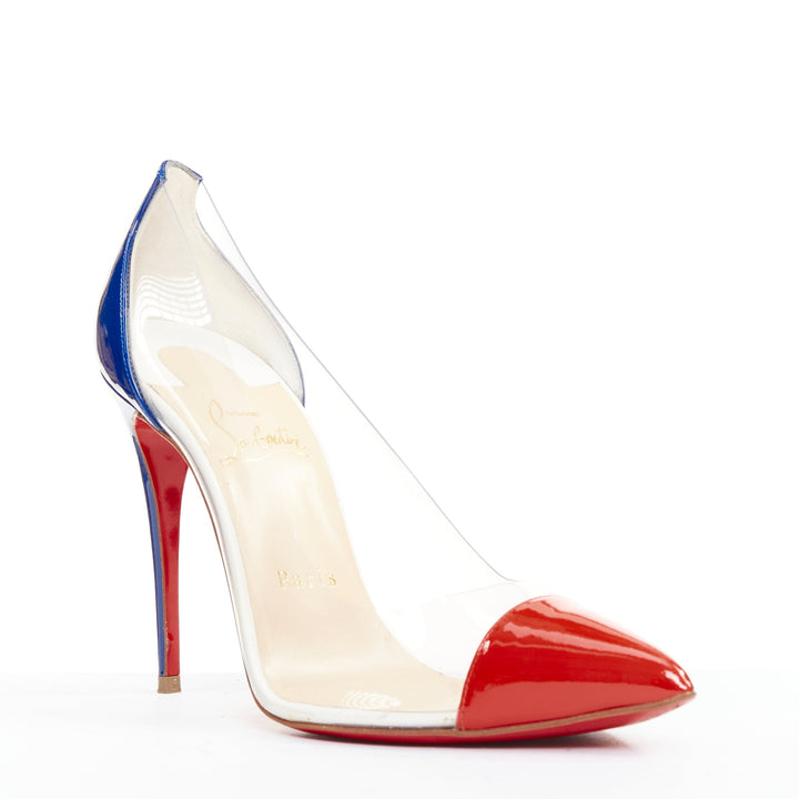 CHRISTIAN LOUBOUTIN Debout 100 Corazon Tri Color patent PVC point pumps EU37.5