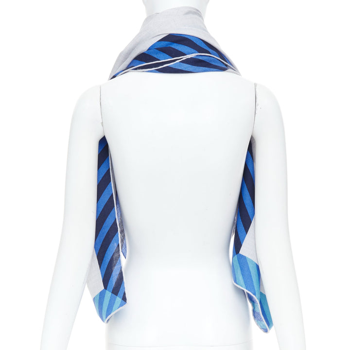 HERMES Encadre Liste au Fil 140cm heather grey marine navy blue stripe shawl