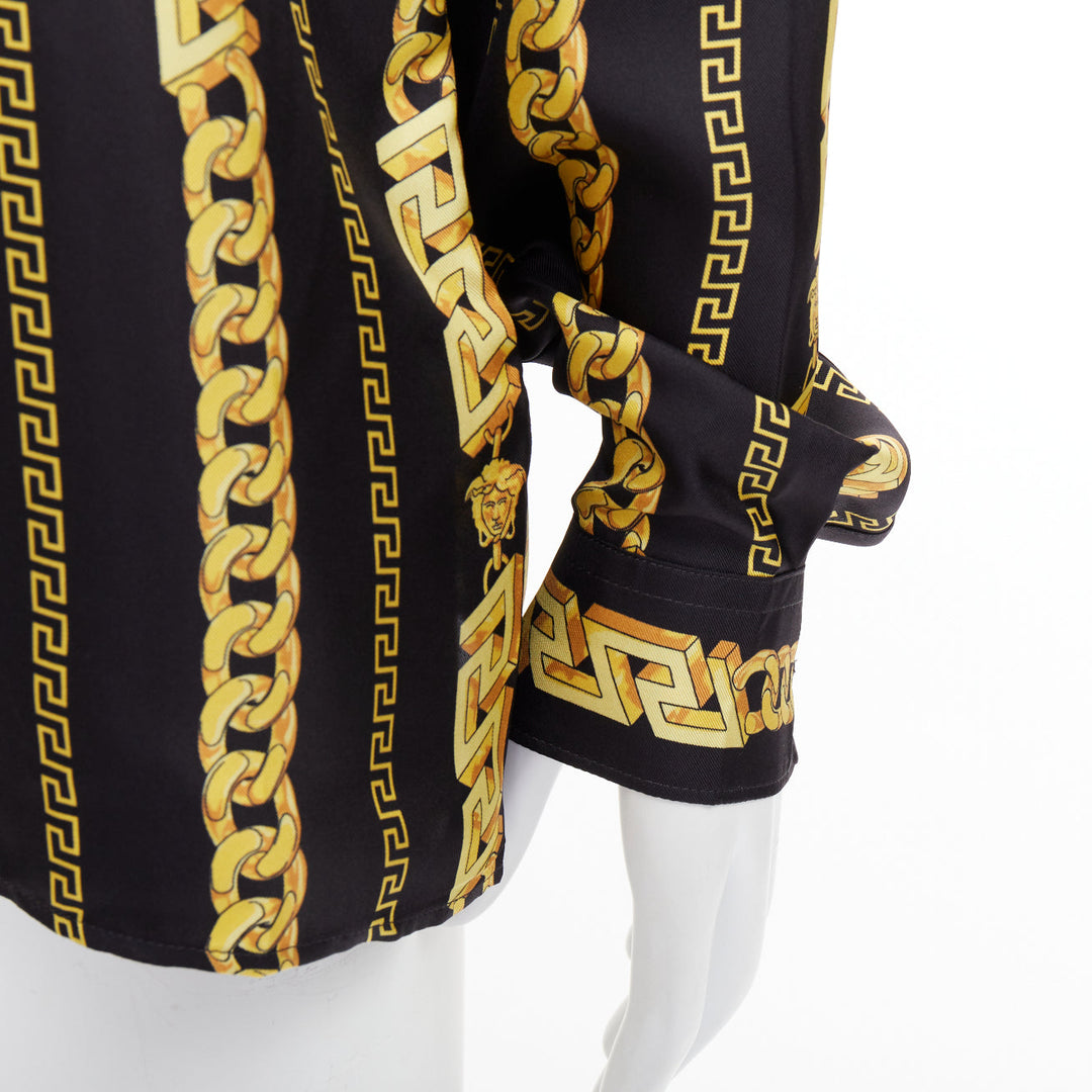 VERSACE 100% silk black gold Medusa Chains cuban link printed shirt IT54 XXL