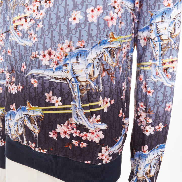 DIOR HOMME 2019 Hajime Sorayama blue blossom dinosaur robot oblique hoodie XS