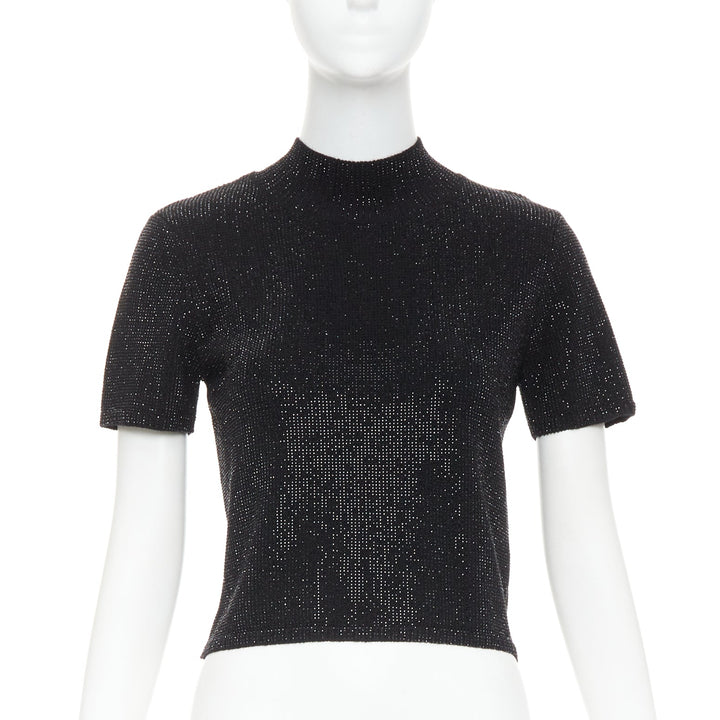 ALEXANDER WANG black Hotfix crystal double cashmere cropped sweater IT36 XXS