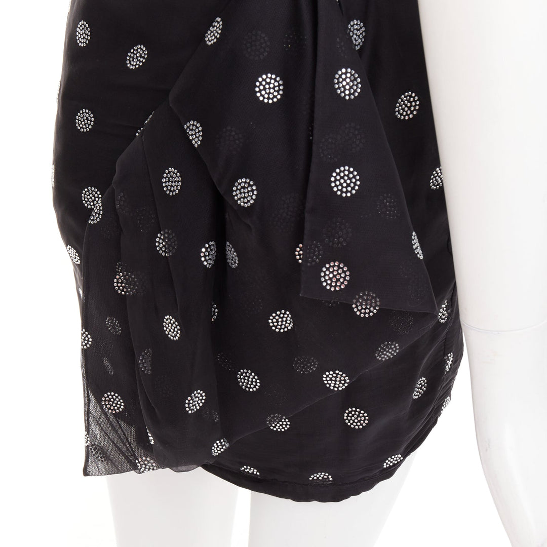 ALEXANDRE VAUTHIER SS2019 black chiffon silver crystal ruffle one shoulder dress