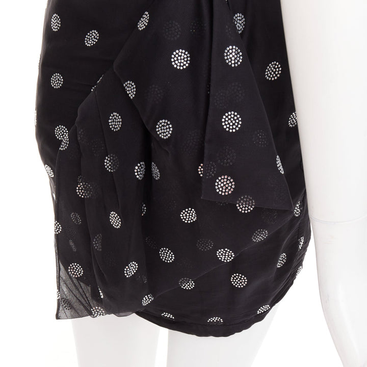 ALEXANDRE VAUTHIER SS2019 black chiffon silver crystal ruffle one shoulder dress