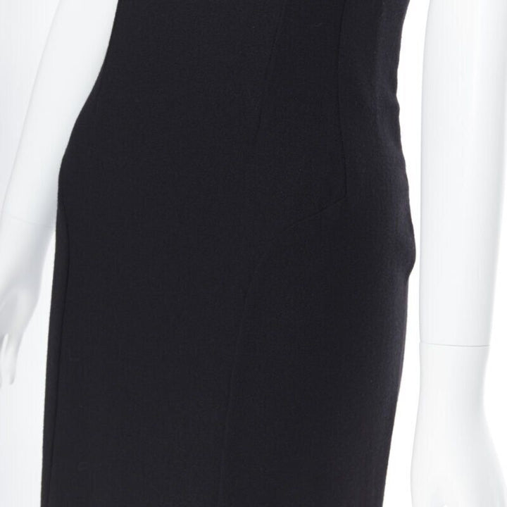 Female mannequin wearing Yves Saint Laurent by Stefano Pilati Sheath dress Black Wool Women Cocktail Dresses in Size FR36 | Available at JHROP