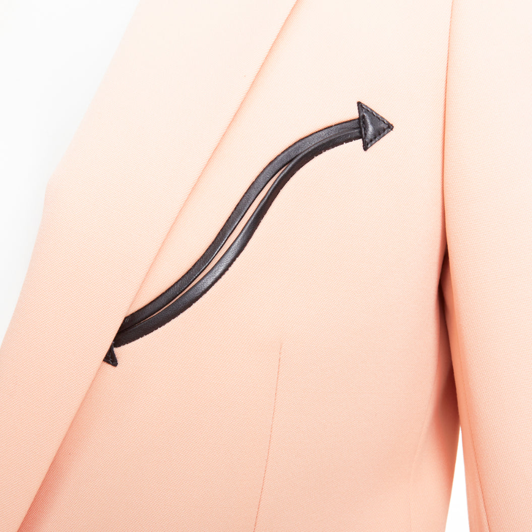 SAINT LAURENT 2018 peach pink wool black leather trim blazer jacket FR36 S