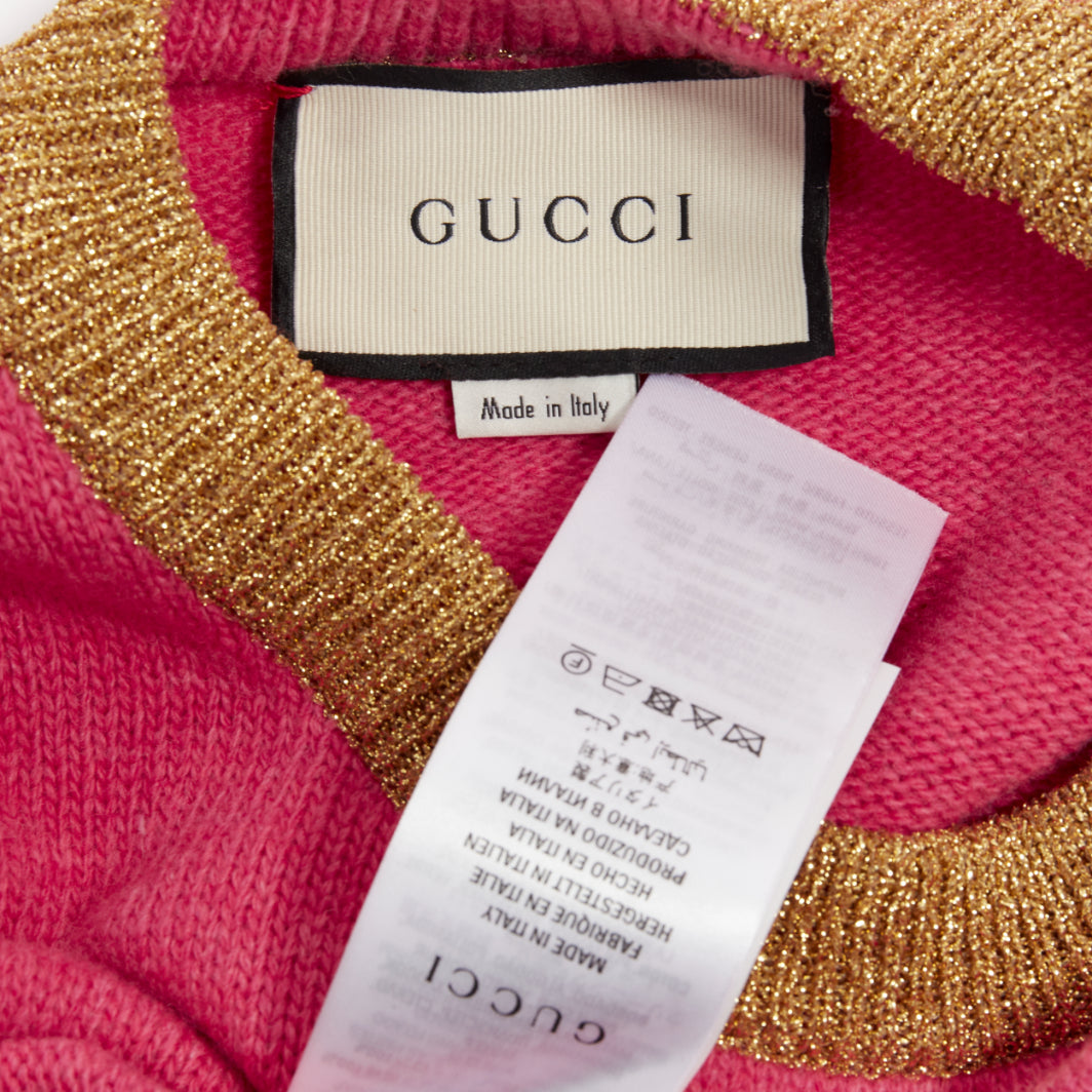 GUCCI 2018 Runway Ignasi Monreal Cat in Teacup pink wool knit sweater S