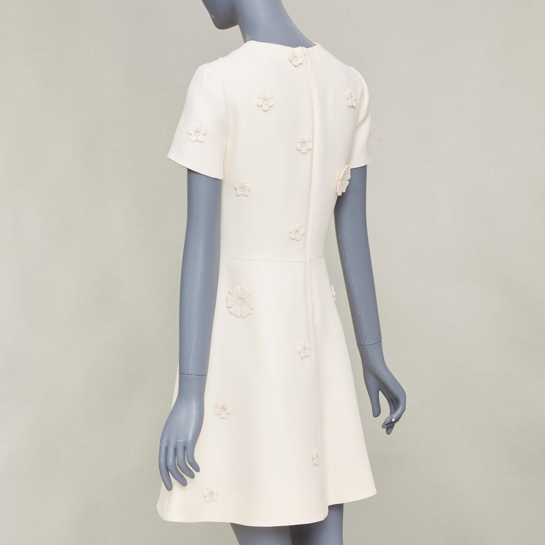 VALENTINO 2017 Bridal Crepe Couture ivory floral applique cocktail dress IT40 S