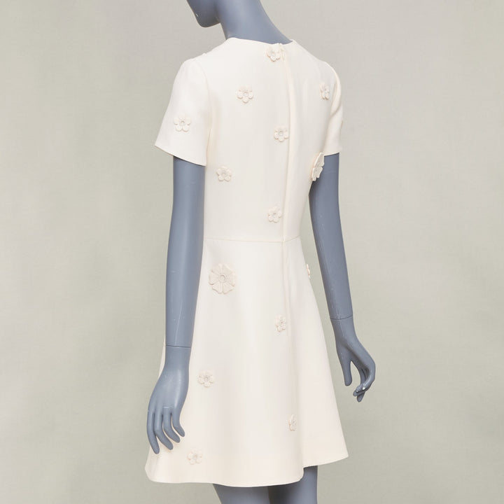 VALENTINO 2017 Bridal Crepe Couture ivory floral applique cocktail dress IT40 S