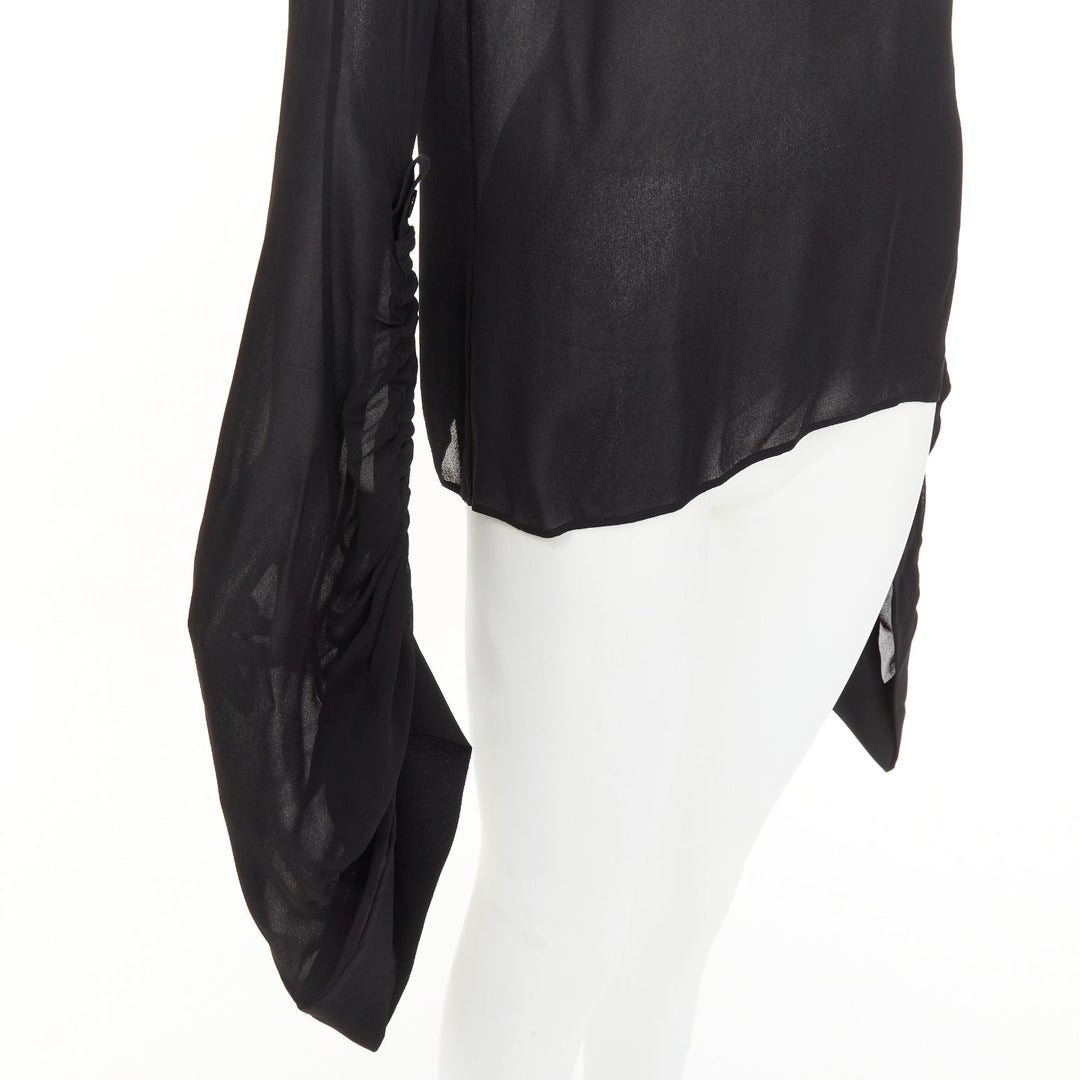 SAINT LAURENT 2017 sheer long sleeve ruched split cuff viscose shirt FR 36 S