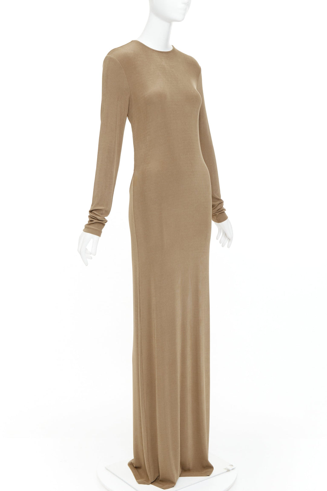 SAINT LAURENT 2024 beige viscose blend knit knot open back gown dress M