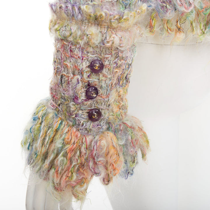 rare CHANEL 03A Runway multicolor fluffy mohair boucle tweed jacket FR42 XL