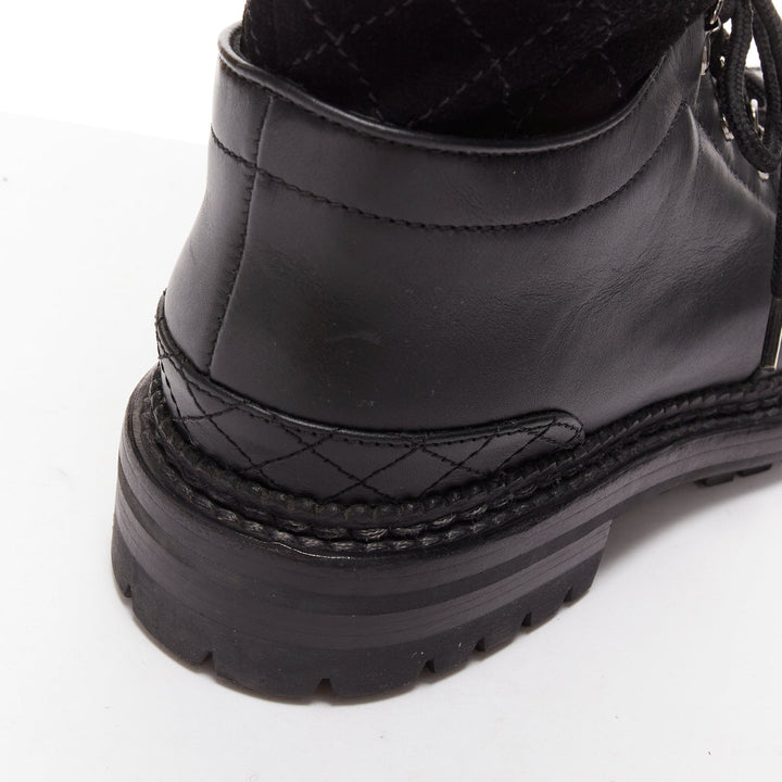 CHANEL black quilted trim CC logo tromp loeil sock ankle boots EU38