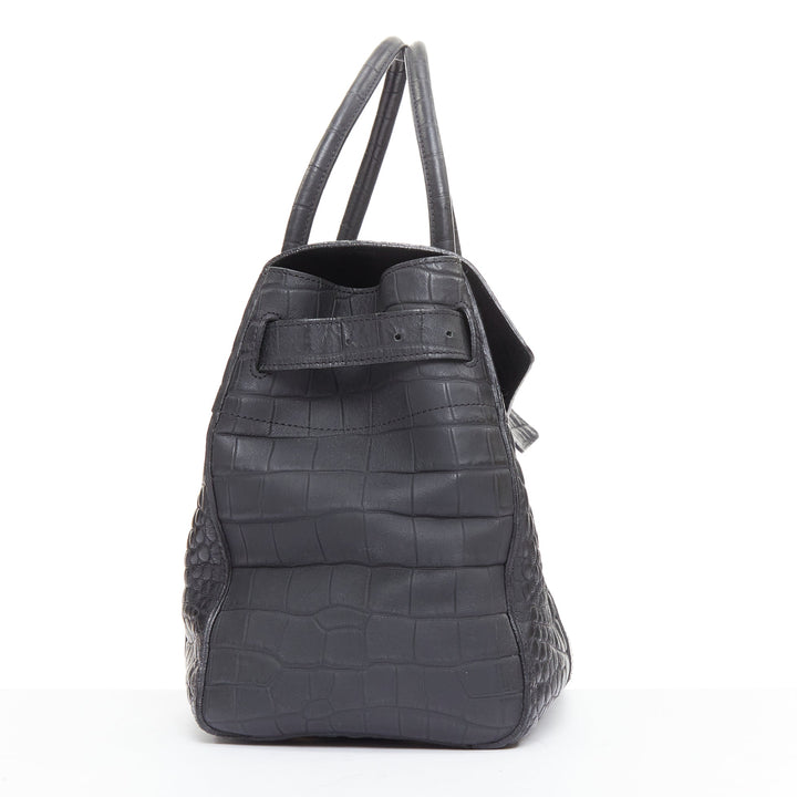 MULBERRY Bayswater black embossed croc leather print satchel tote bag