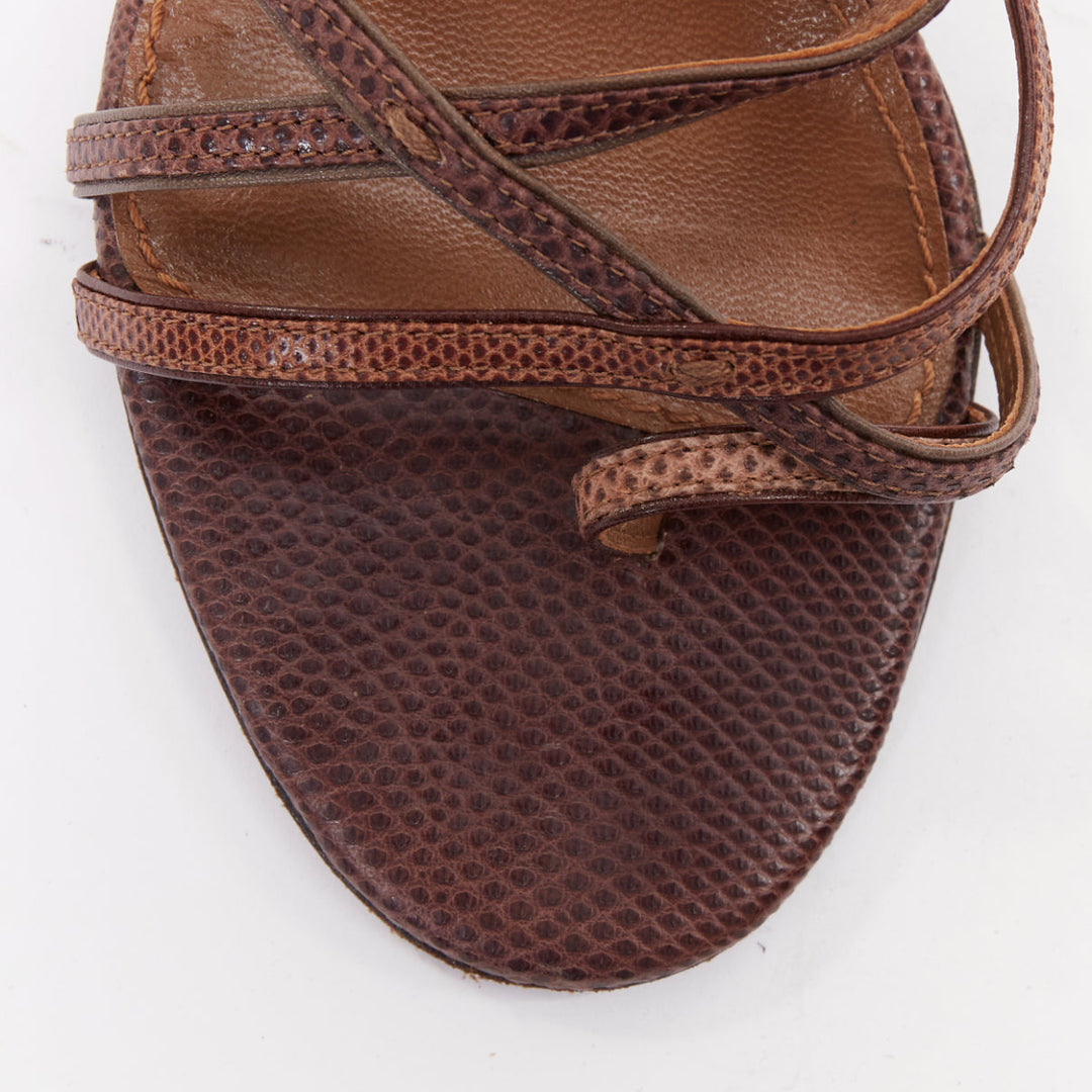 YVES SAINT LAURENT Vintage Karung brown scaled leather strappy sandals EU36