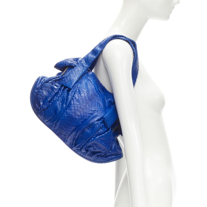 Female mannequin wearing Zagliani Blue Leather Women Bag in Size  | Available at JHROP