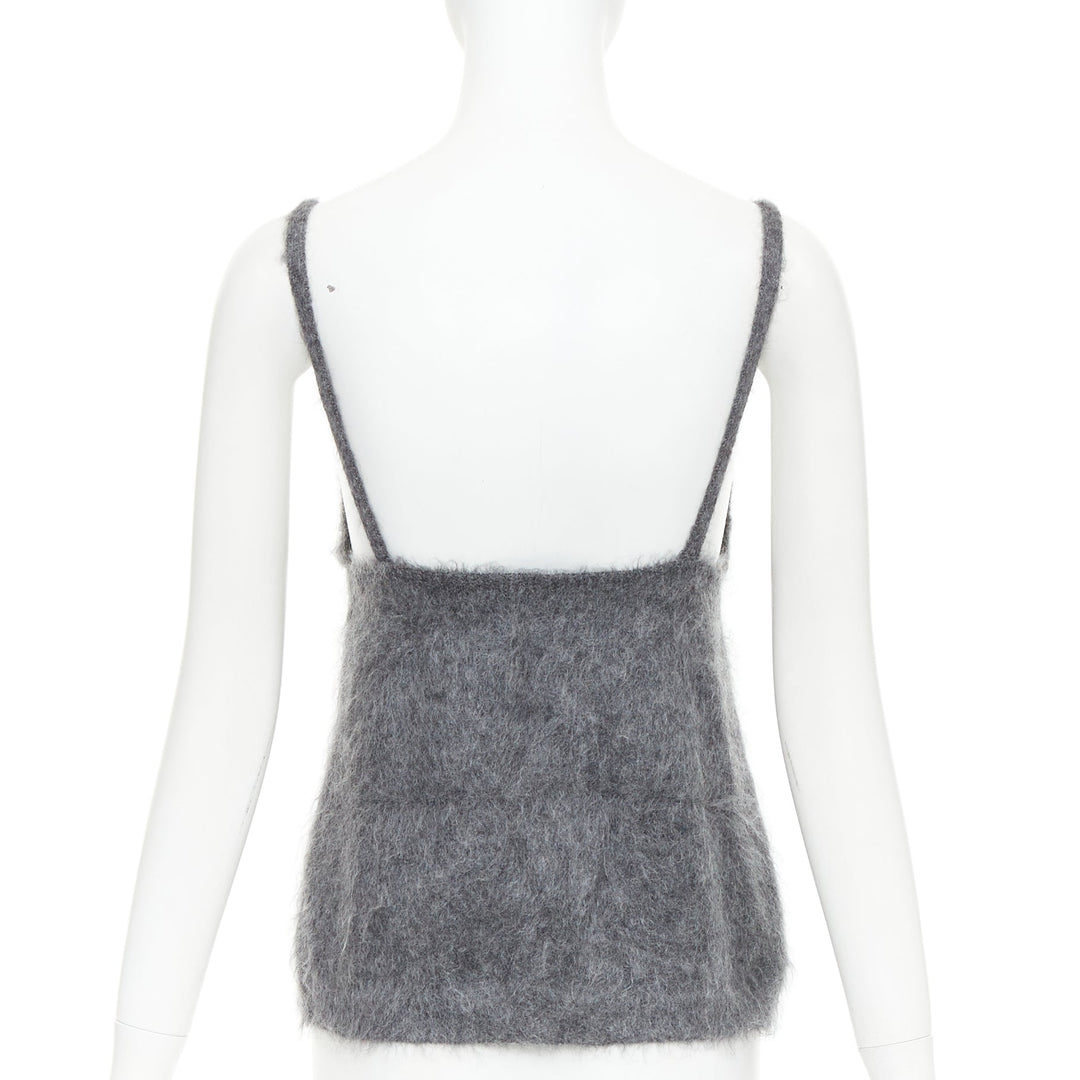 PRADA 2017 fluffy grey mohair blend strappy camisole top IT38 XS