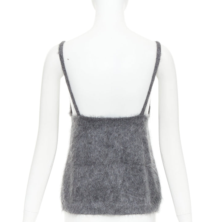 PRADA 2017 fluffy grey mohair blend strappy camisole top IT38 XS