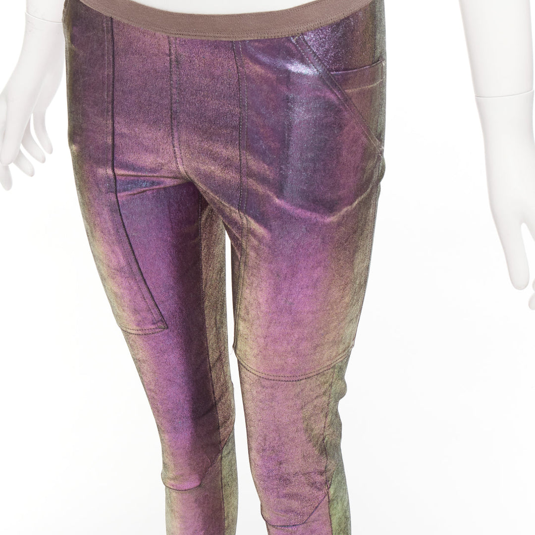 RICK OWENS 2020 Tecuatl iridescent purple leather legging pants IT38 XS