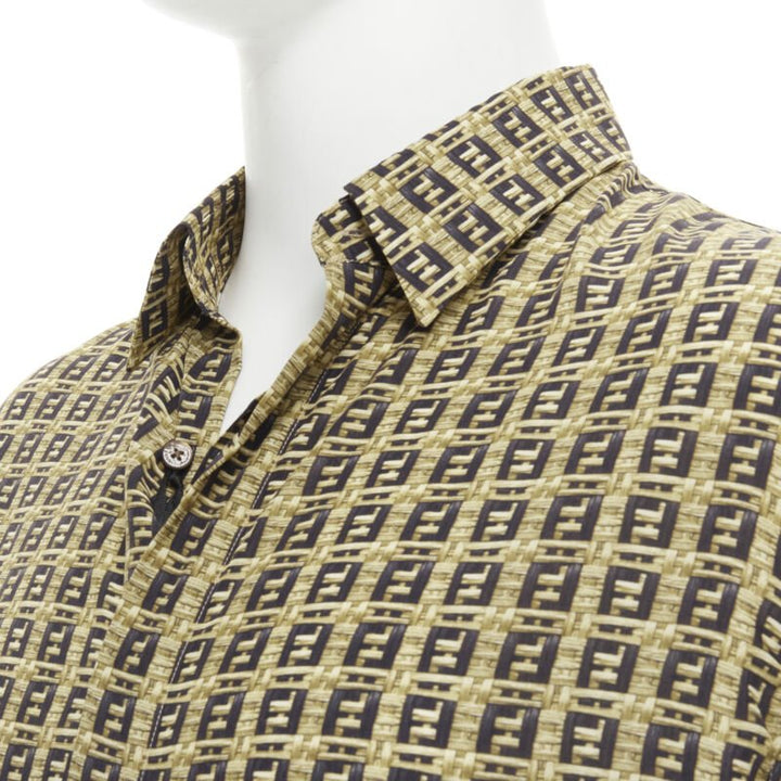 FENDI Forever Bamboo FF Zucca interwoven print bowling summer shirt EU39 M