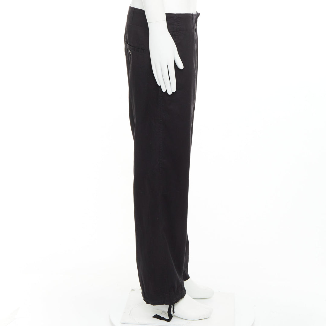 YOHJI YAMAMOTO HOMME black cotton zip pocket wide drawstring pants JP4 XL