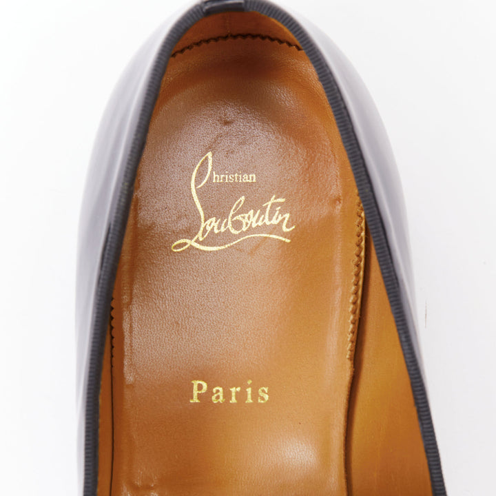 CHRISTIAN LOUBOUTIN Dandelion black patent almond dress tuxedo loafer EU43.5