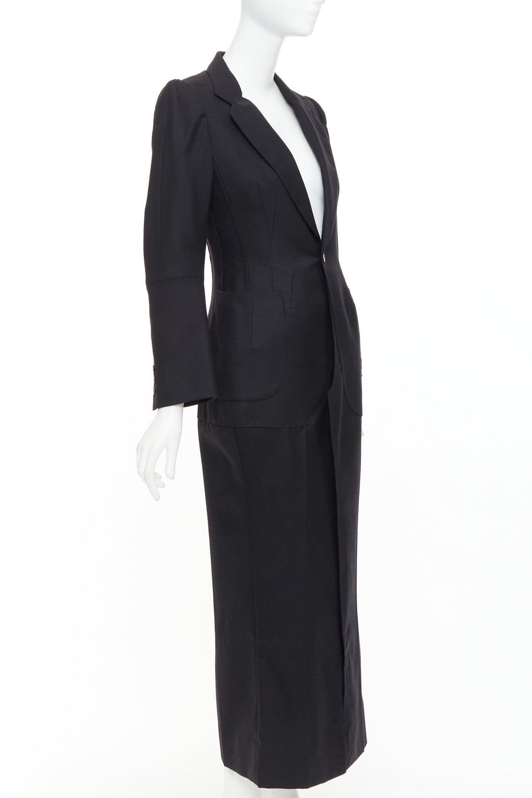 JUNYA WATANABE 2012 Runway black wool deconstruced panelled long fitted coat S