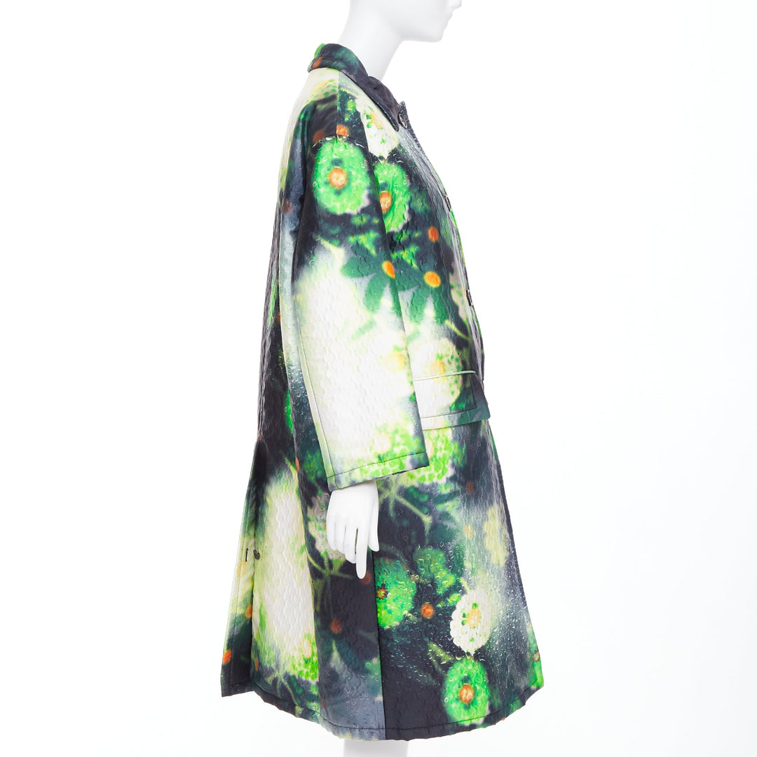 PRADA 2018 Runway green black flower raindrop print overcoat jacket IT38 XS